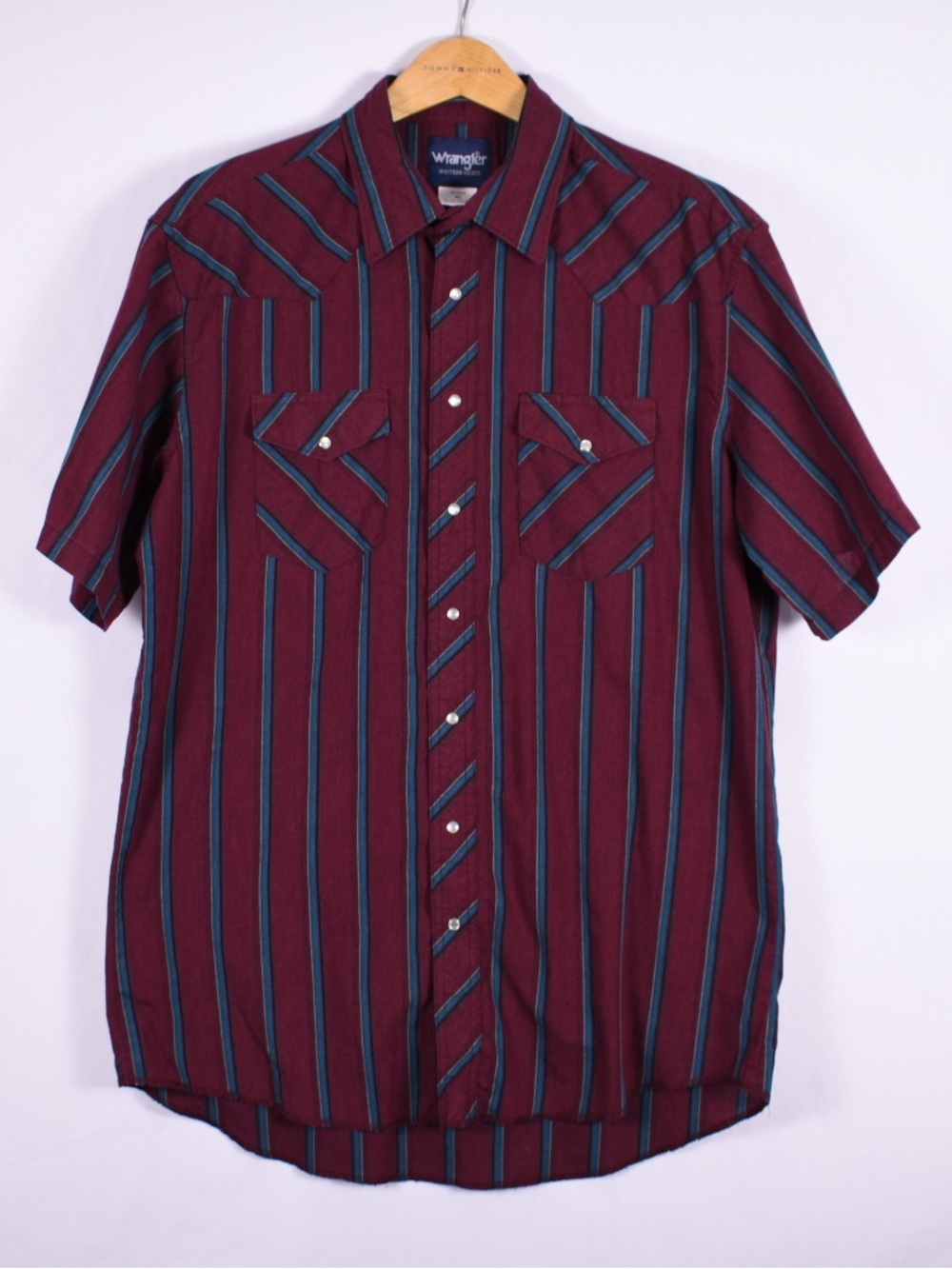 Wrangler Men’s Short Sleeve Striped Shirt - Burgundy